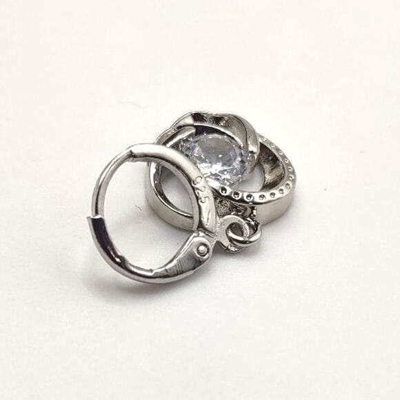 925 Sterling Silver Earrings w/ Swirl Heart CZ Stone Pendant Valentine Gift NEW! - Picture 3 of 6